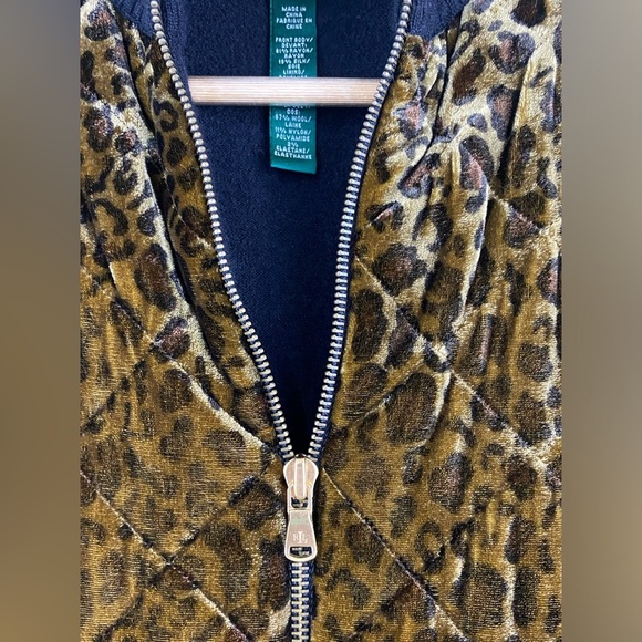 Lauren Ralph Lauren Leopard-Printed Quilted Velvet Velour Black Wool Jacket Sz S - Picture 4 of 8